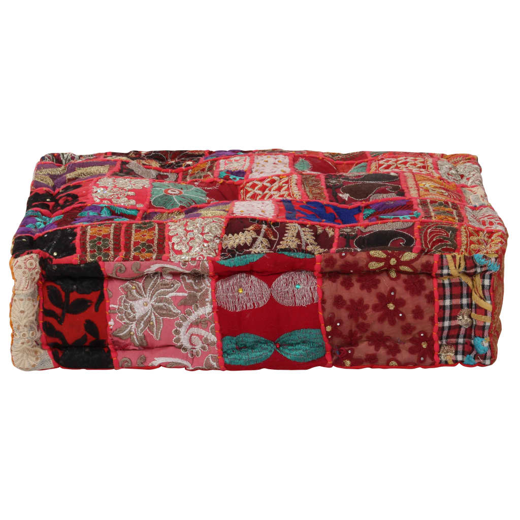 Sedací Puf Patchwork Čtverec Ručně Vyrobený 50X50X12 Cm Červený