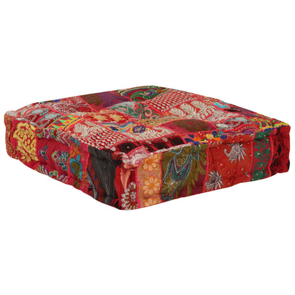 Sedací Puf Patchwork Čtverec Ručně Vyrobený 50X50X12 Cm Červený