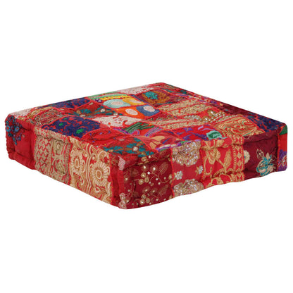 Sedací Puf Patchwork Čtverec Ručně Vyrobený 50X50X12 Cm Červený