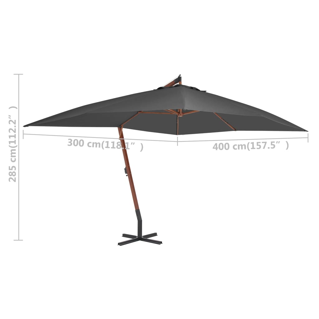 Boční Zahradní Slunečník S Dřevěnou Tyčí 400X300 Cm Antracitový