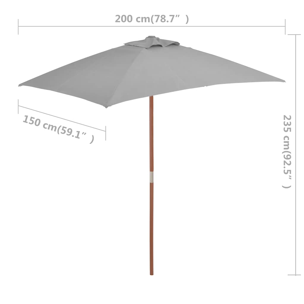 Zahradní Slunečník S Dřevěnou Tyčí 150 X 200 Cm Antracitový