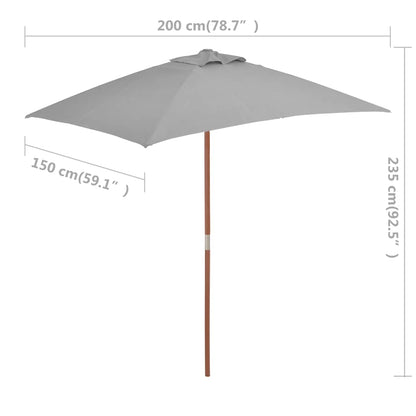 Zahradní Slunečník S Dřevěnou Tyčí 150 X 200 Cm Antracitový