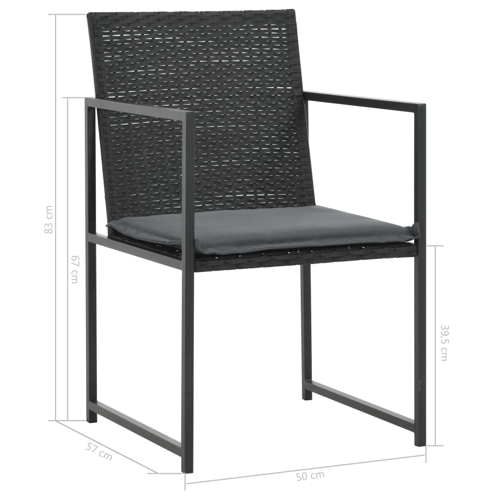 9Dílný Zahradní Jídelní Set S Poduškami Polyratan Černý
