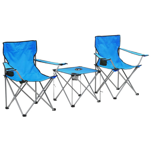 Kempingový stůl a židle sada 3 kusů modré