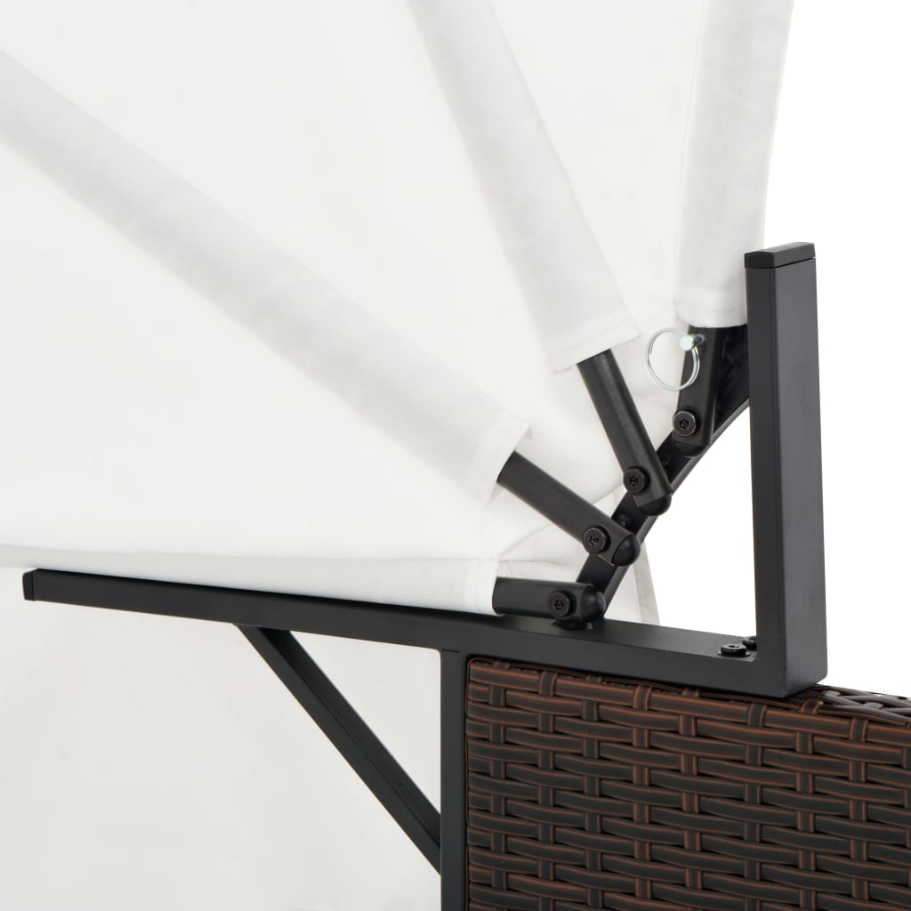 Dvojité Zahradní Lehátko S Baldachýnem Polyratan Hnědé