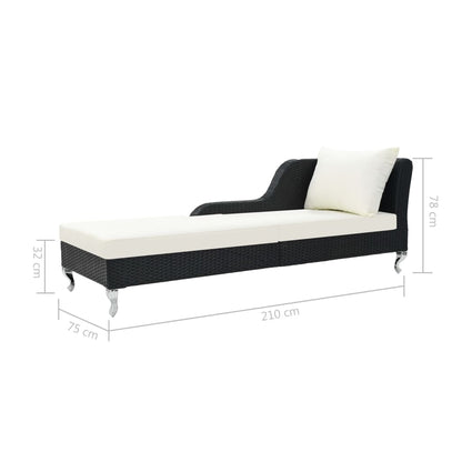 Zahradní Lehátko S Poduškou Polyratan Černé