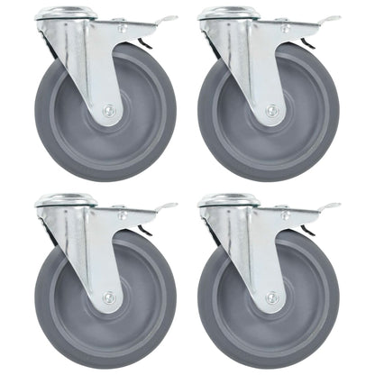 Otočná Kolečka S Otvorem Pro Šroub A Dvojitou Brzdou 4 Ks 125 Mm