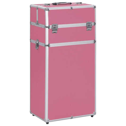 Kosmetický kufřík na kolečkách hliník růžový
