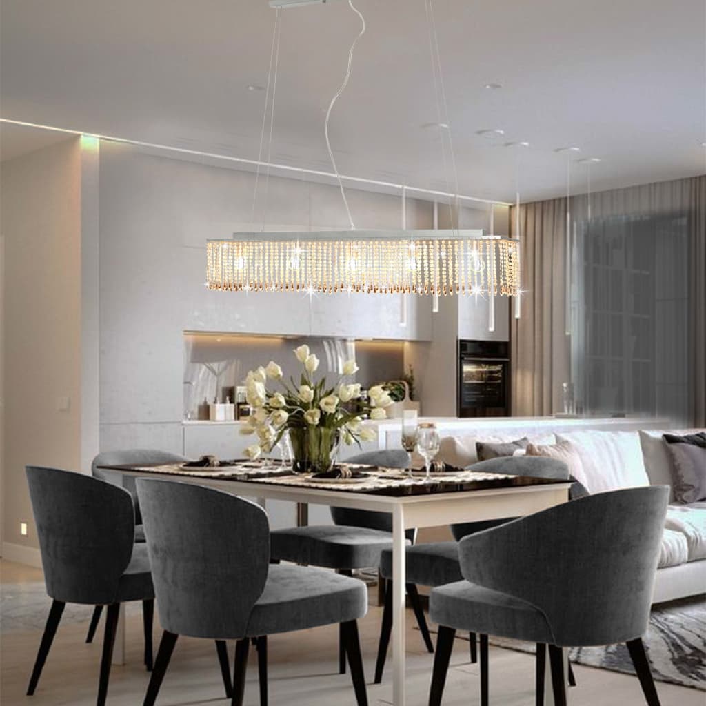 Stropní Lampa S Křišťálovými Korálky Stříbrná 104 Cm E14