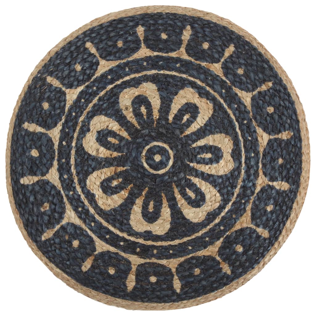 Ručně Vyrobený Sedací Puf Modrý 45 X 30 Cm Juta