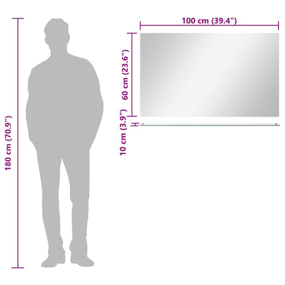 Nástěnné Zrcadlo S Policí 100 X 60 Cm Tvrzené Sklo