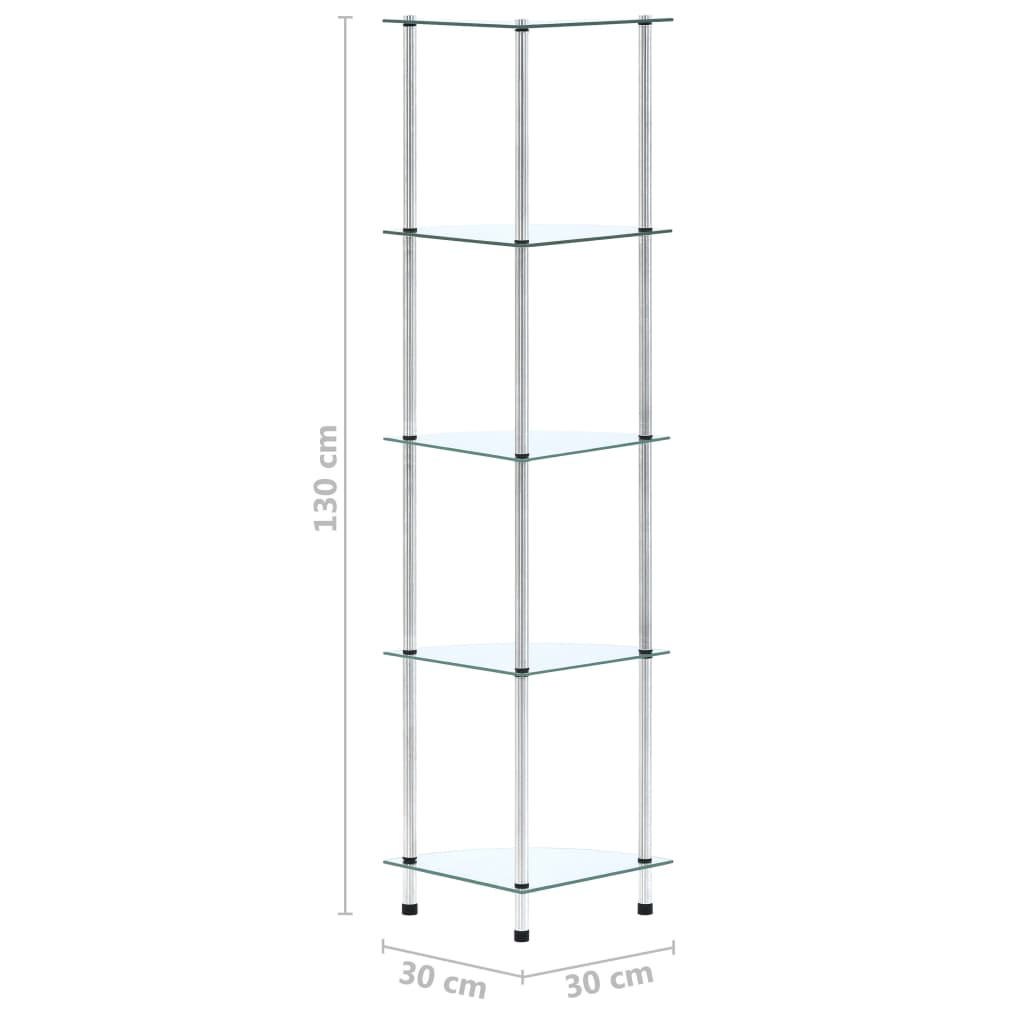 5Patrová Police Průhledná 30 × 30 × 130 Cm Tvrzené Sklo