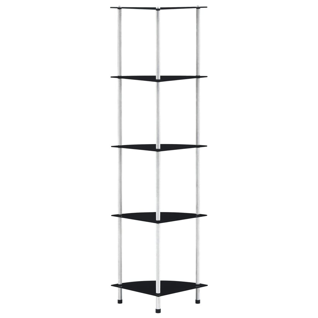 5Patrová Police Černá 30 × 30 × 130 Cm Tvrzené Sklo