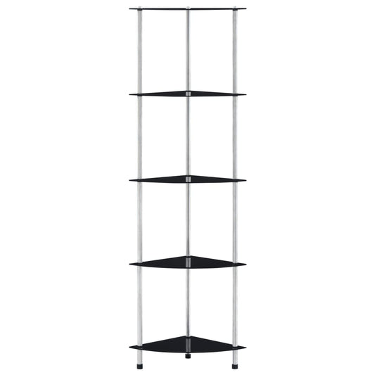 5Patrová Police Černá 30 × 30 × 130 Cm Tvrzené Sklo