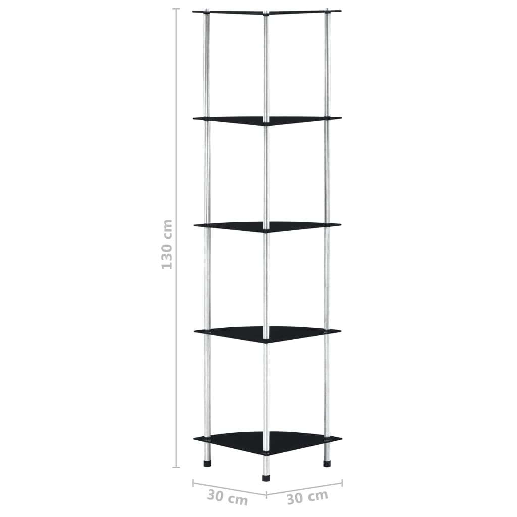 5Patrová Police Černá 30 × 30 × 130 Cm Tvrzené Sklo
