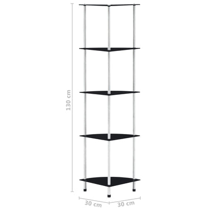 5Patrová Police Černá 30 × 30 × 130 Cm Tvrzené Sklo