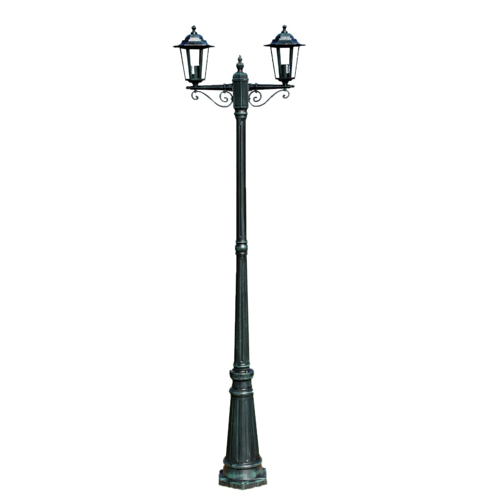 Zahradní Lampa Vysoká 2 Ramena 215 Cm Tmavě Zelená/Černá Hliník