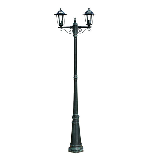Zahradní Lampa Vysoká 2 Ramena 215 Cm Tmavě Zelená/Černá Hliník