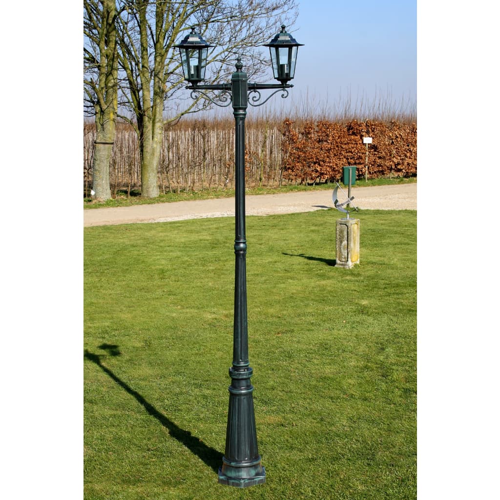 Zahradní Lampa Vysoká 2 Ramena 215 Cm Tmavě Zelená/Černá Hliník