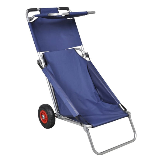 Skládací přenosný plážový vozík s kolečky, modrý