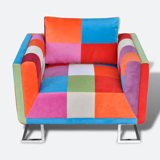 Krychlové Křeslo, Chromované Nohy, Patchwork, Textilní