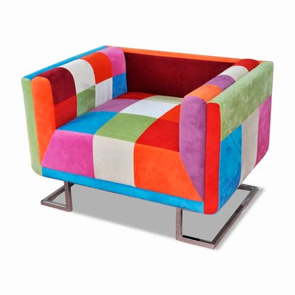 Krychlové Křeslo, Chromované Nohy, Patchwork, Textilní