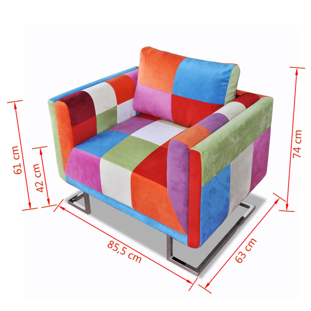 Krychlové Křeslo, Chromované Nohy, Patchwork, Textilní