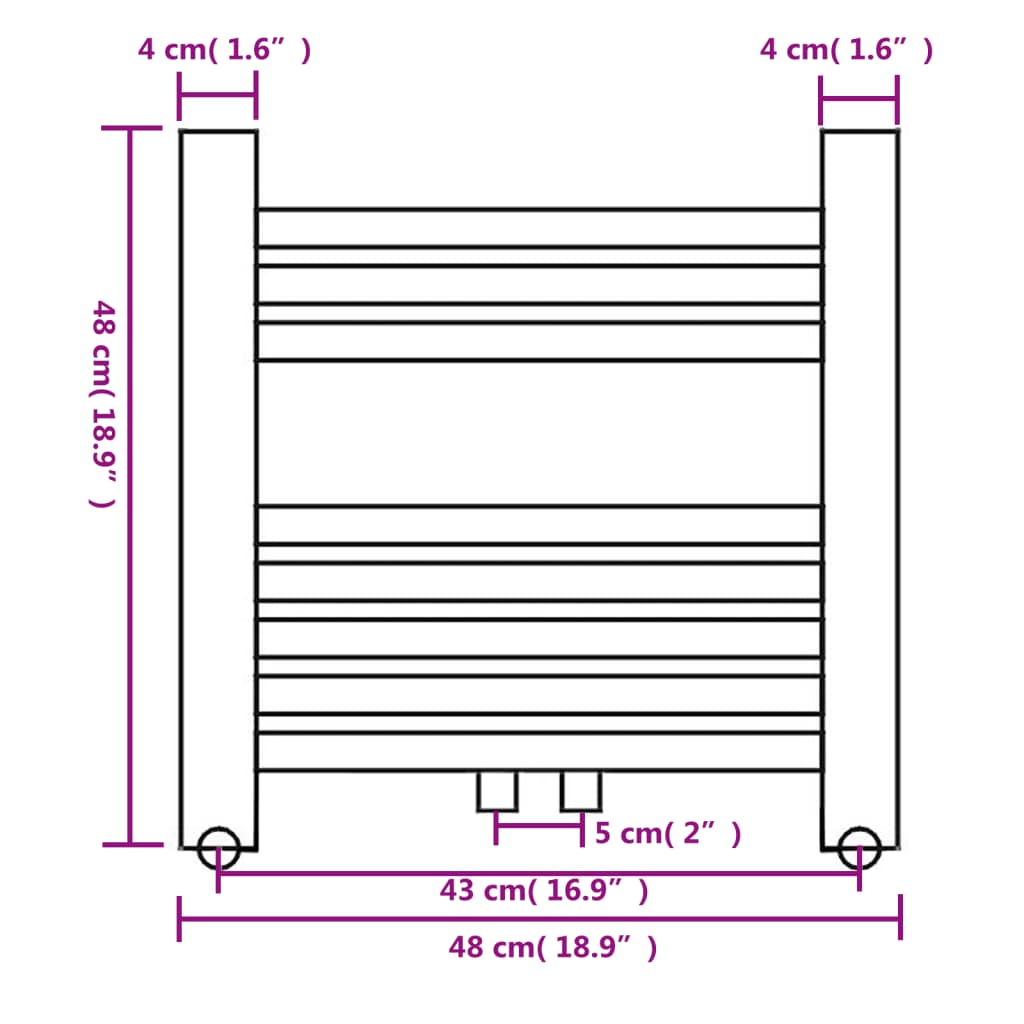 Žebříkový radiátor na ručníky rovný ústřední topení 480 x 480 mm