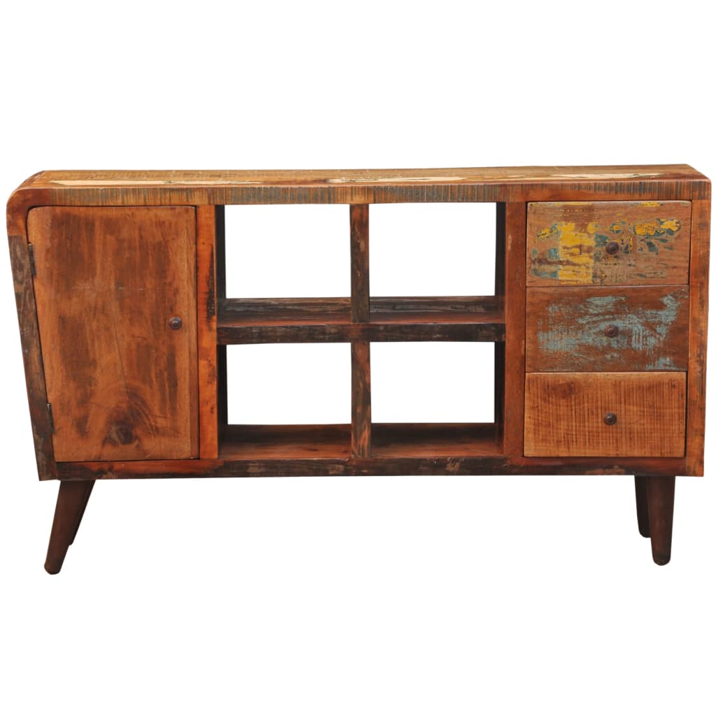 Skříňka S Dvířky, 4 Policemi A 3 Zásuvkami Recyklované Dřevo