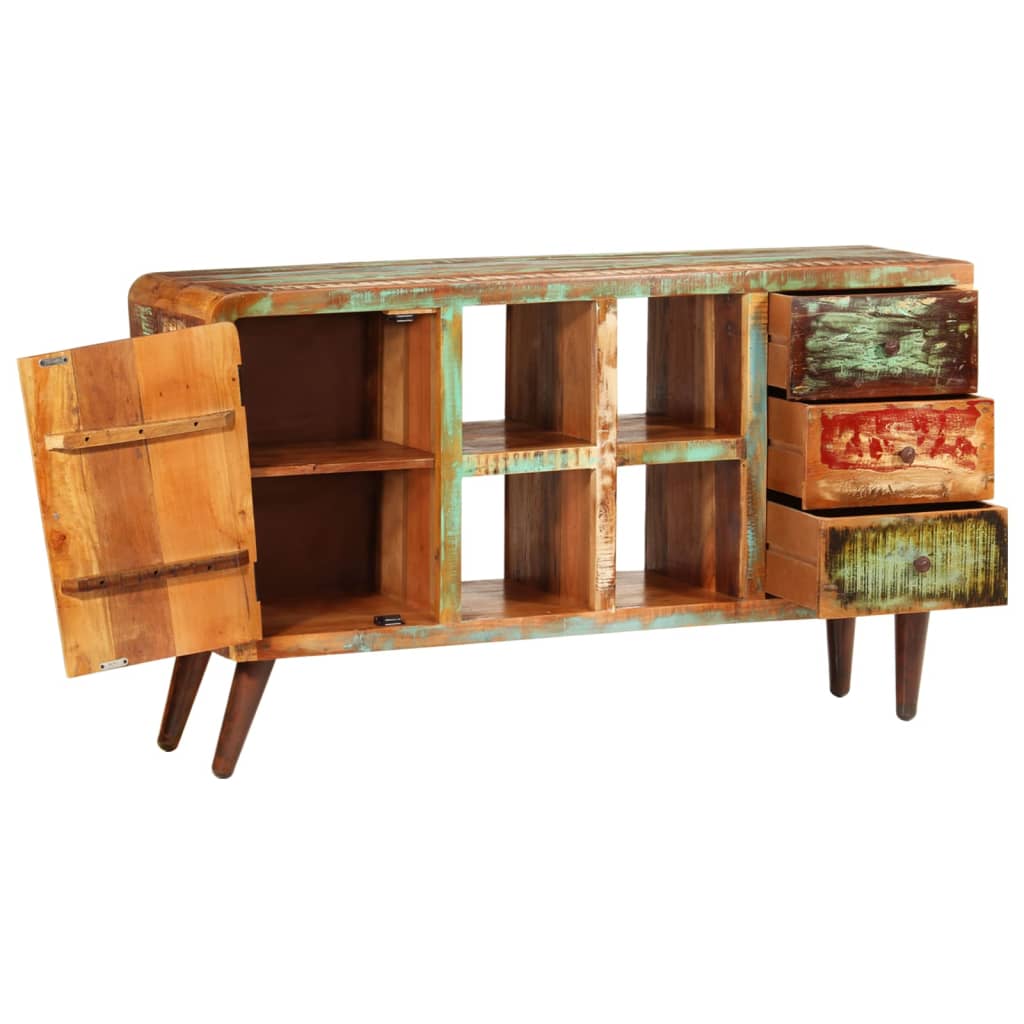 Skříňka S Dvířky, 4 Policemi A 3 Zásuvkami Recyklované Dřevo