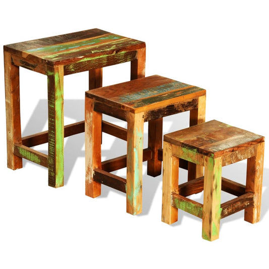 Sada Hnízdových Stolků 3 Kusy Vintage Recyklované Dřevo