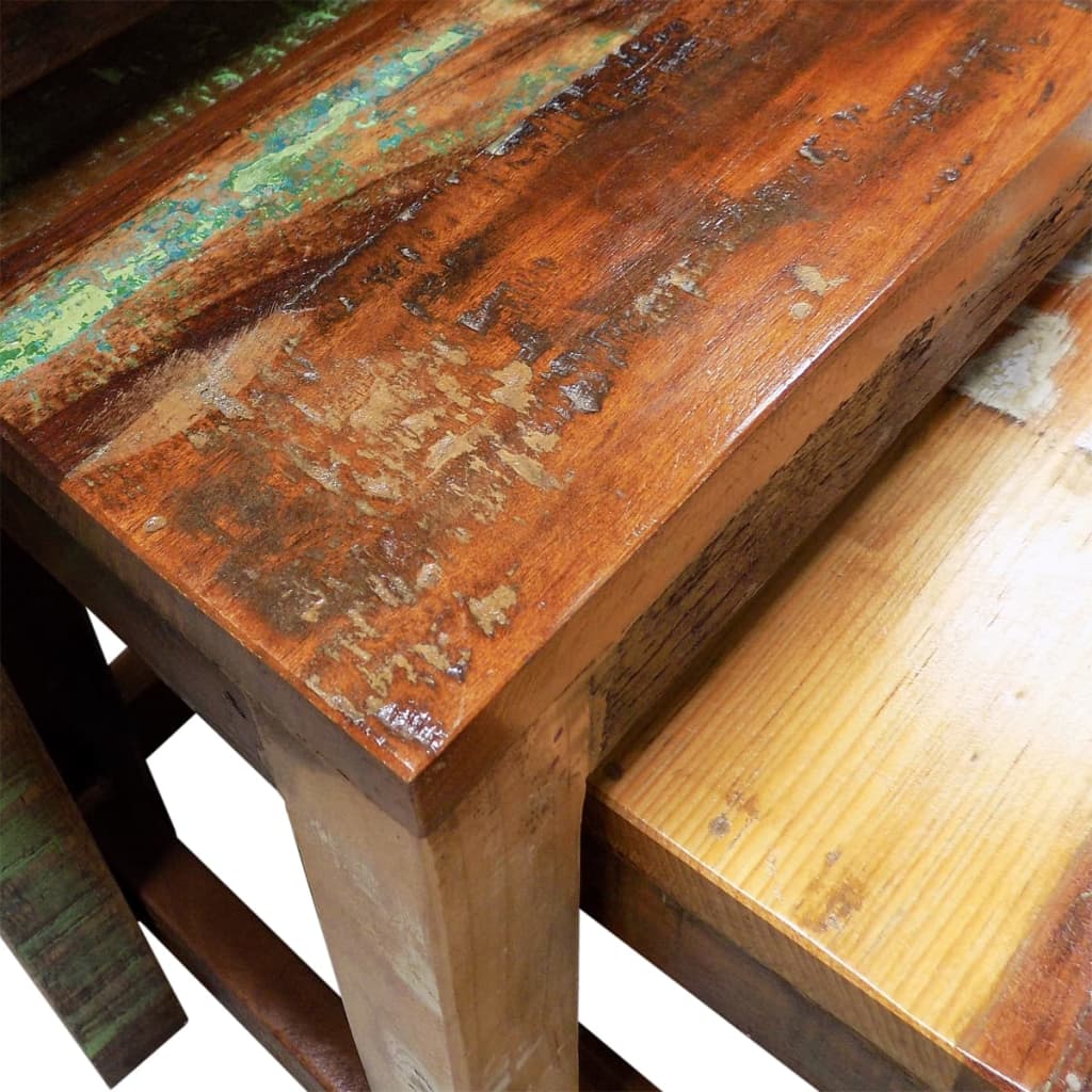 Sada Hnízdových Stolků 3 Kusy Vintage Recyklované Dřevo