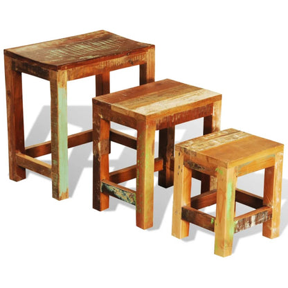 Sada Hnízdových Stolků 3 Kusy Vintage Recyklované Dřevo