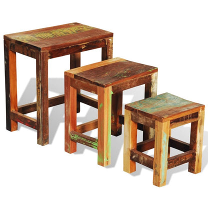 Sada Hnízdových Stolků 3 Kusy Vintage Recyklované Dřevo