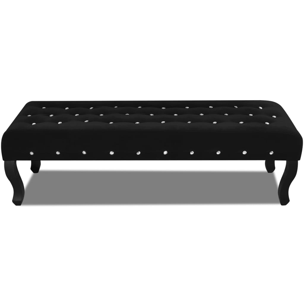 Lavice Sametová Látka S Křišťálovými Knoflíky Černá