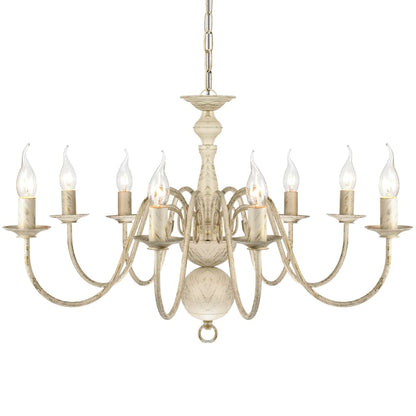 Patinovaný Bílý Kovový Lustr Pro 8 Žárovek E14 Bílá