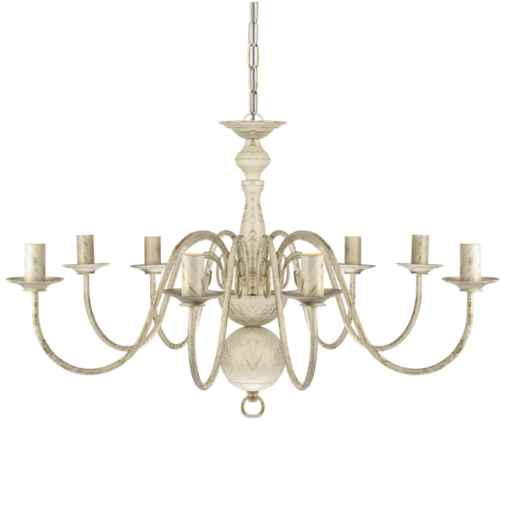 Patinovaný Bílý Kovový Lustr Pro 8 Žárovek E14 Bílá