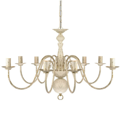 Patinovaný Bílý Kovový Lustr Pro 8 Žárovek E14 Bílá