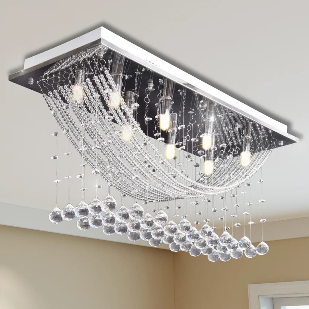 Bílé Stropní Svítidlo S Křišťálovými Ověsky, Pro 8 Žárovek G9, 29 Cm