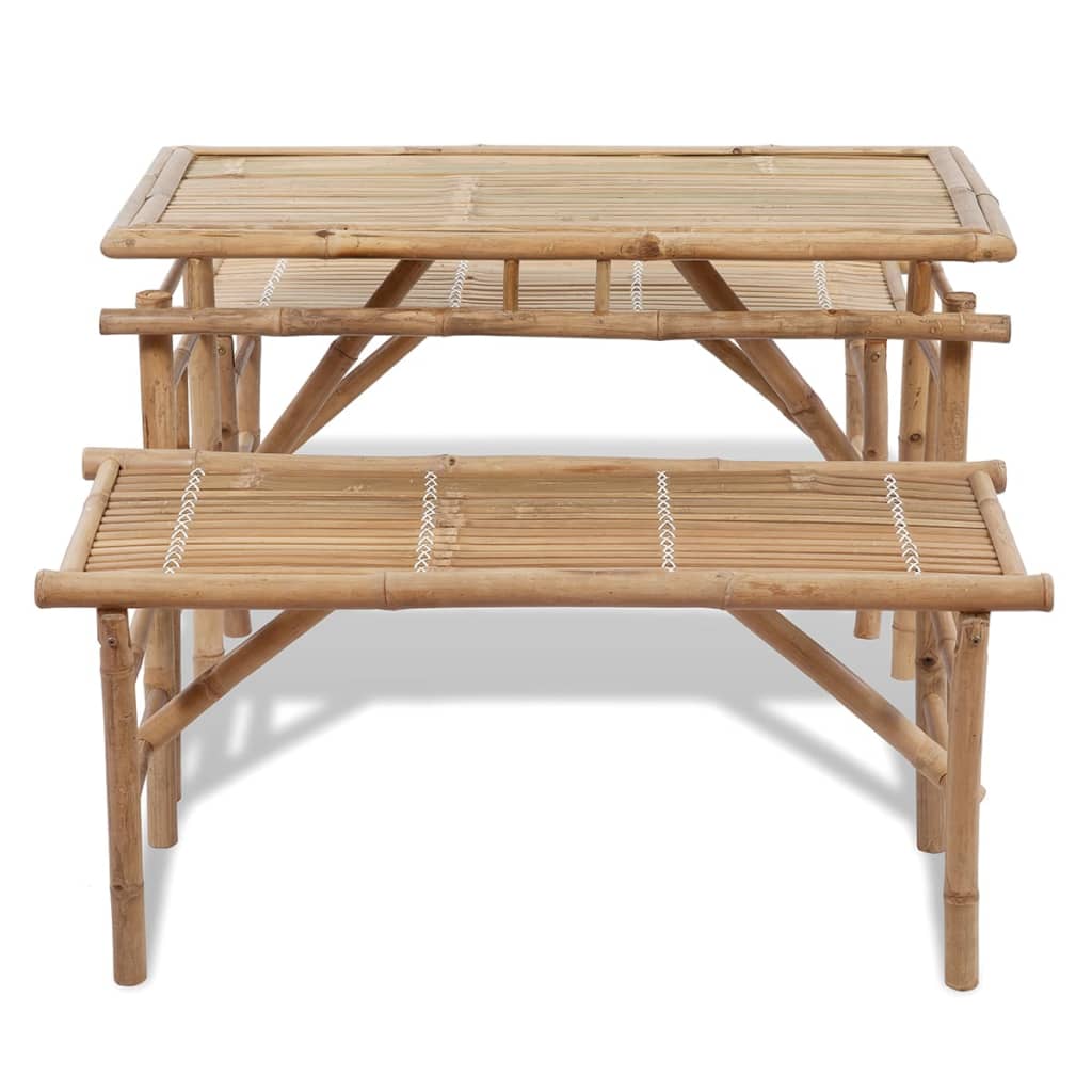 Pivní Set Stůl Se 2 Lavicemi 100 Cm Bambusový