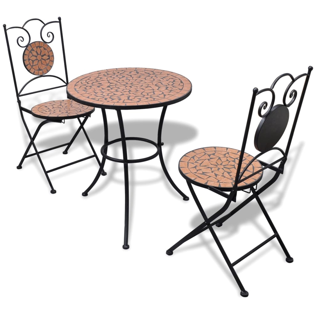 3Dílný Mozaikový Bistro Set Keramický Terakotovo-Bílý
