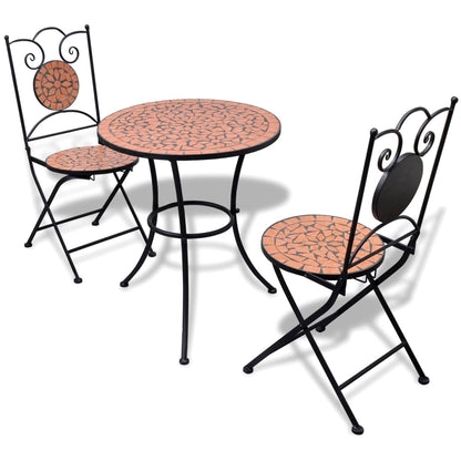 3Dílný Mozaikový Bistro Set Keramický Terakotovo-Bílý