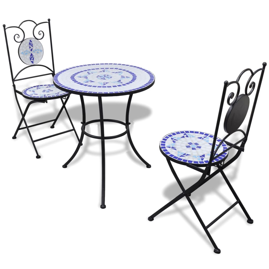 3Dílný Mozaikový Bistro Set Keramický Terakotovo-Bílý