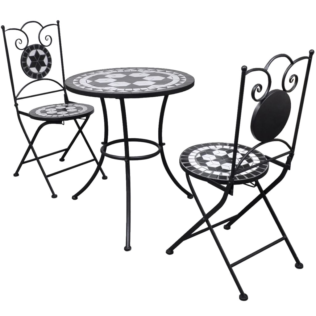 3Dílný Mozaikový Bistro Set Keramický Terakotovo-Bílý