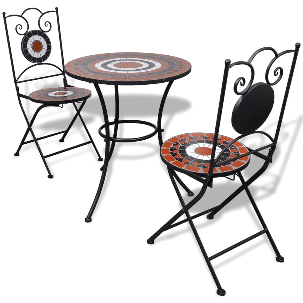 3Dílný Mozaikový Bistro Set Keramický Terakotovo-Bílý