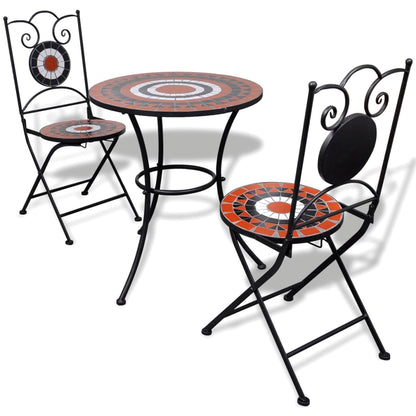 3Dílný Mozaikový Bistro Set Keramický Terakotovo-Bílý