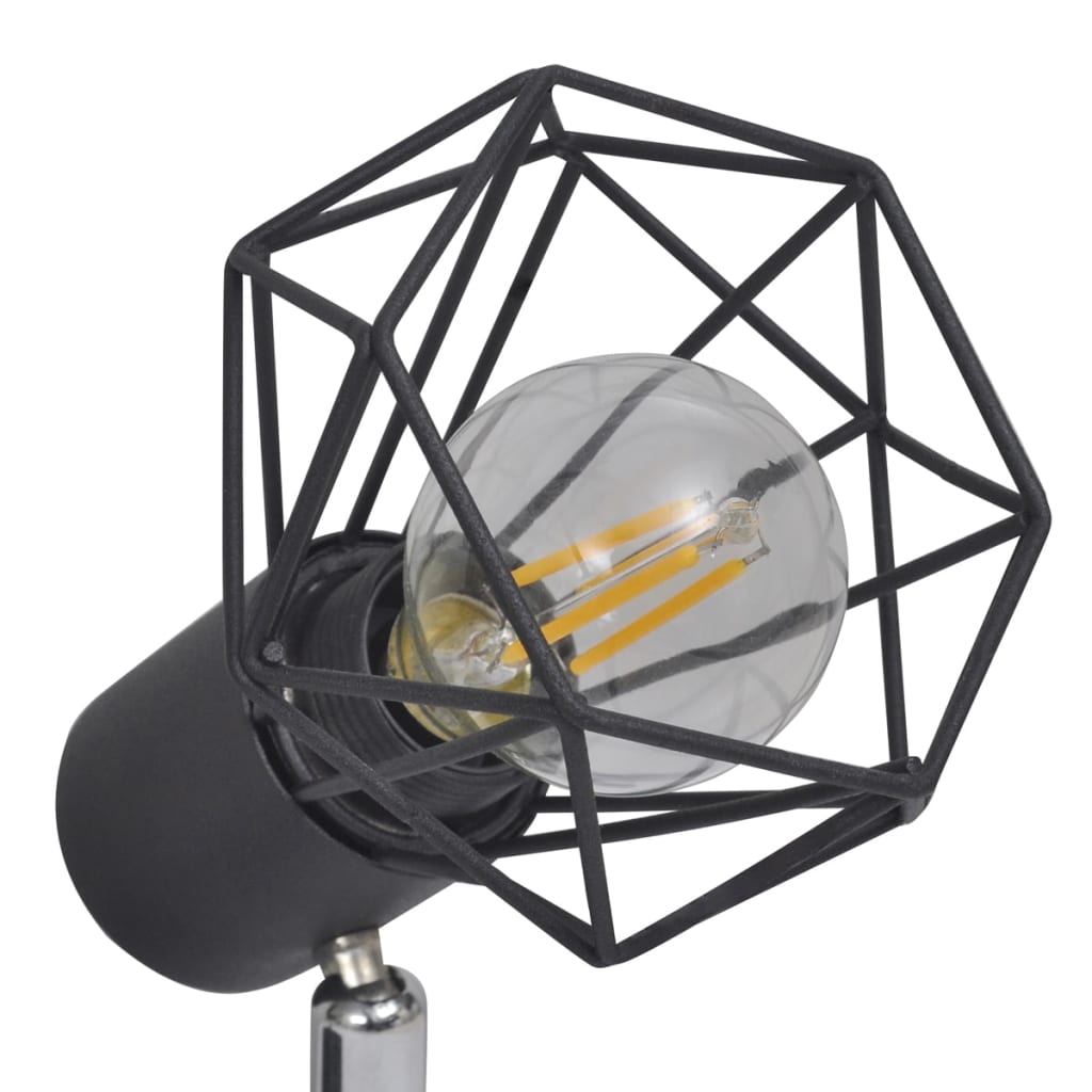 Černé Industriální Drátěné Stínidlo Se 2 Bodovými Led Žárovkami