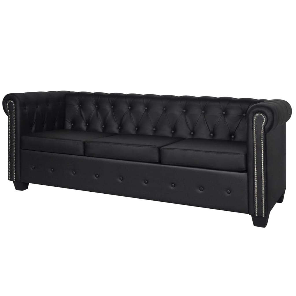 Chesterfield 2Místná Sedačka Umělá Kůže Černá