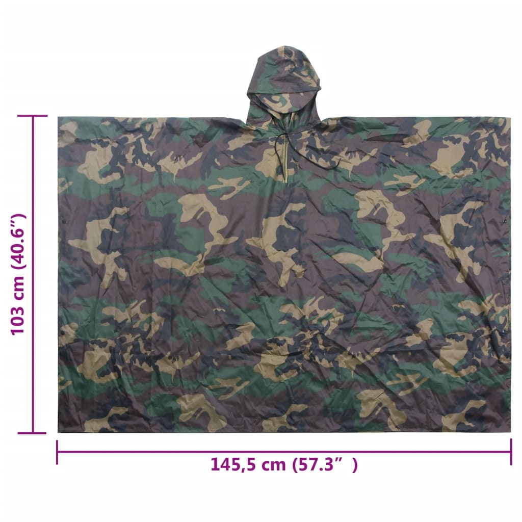 130867 Waterproof Army Rain Poncho For Camping/Hiking Camouflage