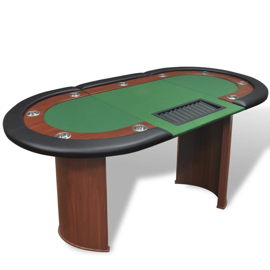 Pokerový Stůl Pro 10 Hráčů, Zóna Pro Dealera + Držák Na Žetony, Modrý